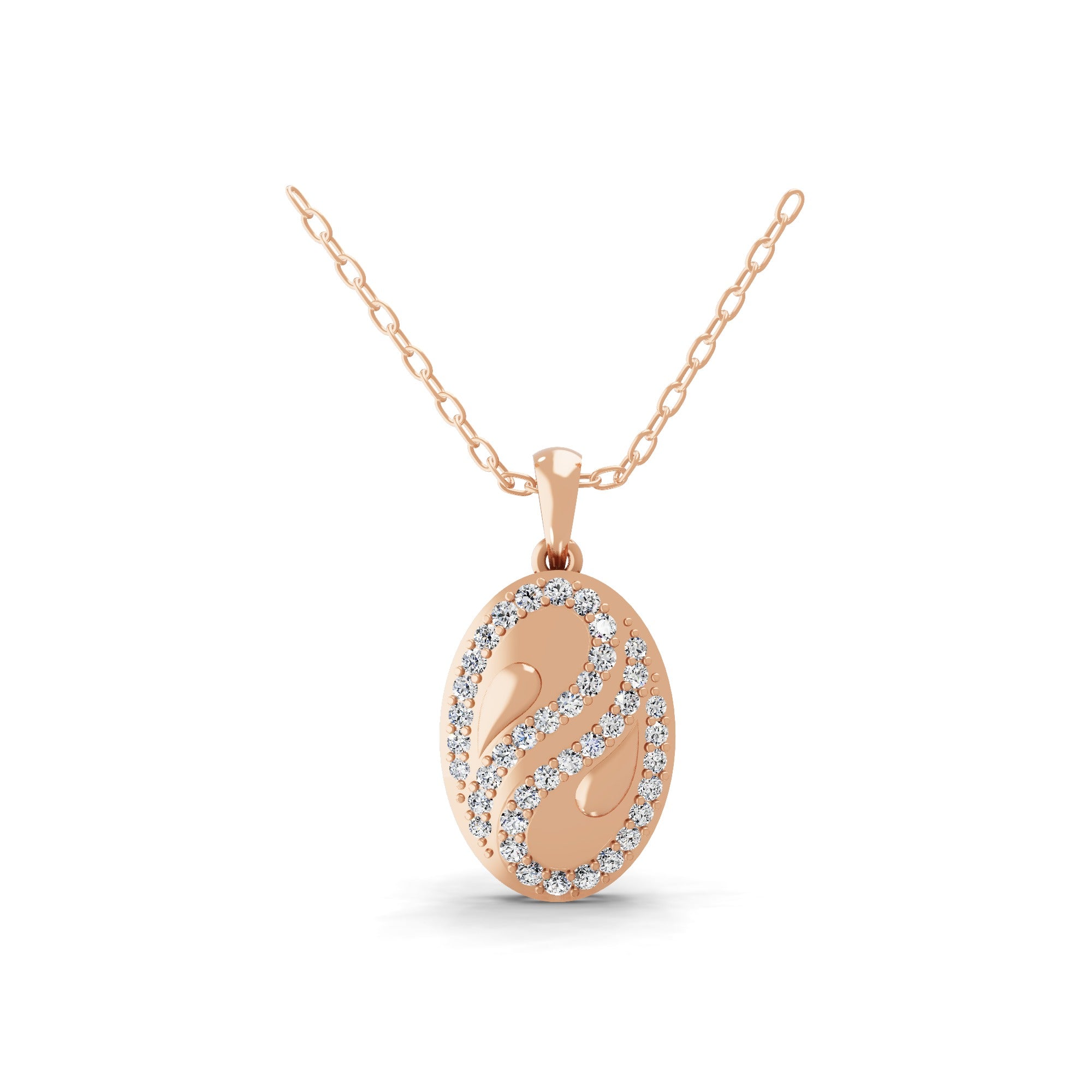 14K Fine Gold Lab Grown Round Diamond Oval Shaped Pendant Necklace 0.57Ct