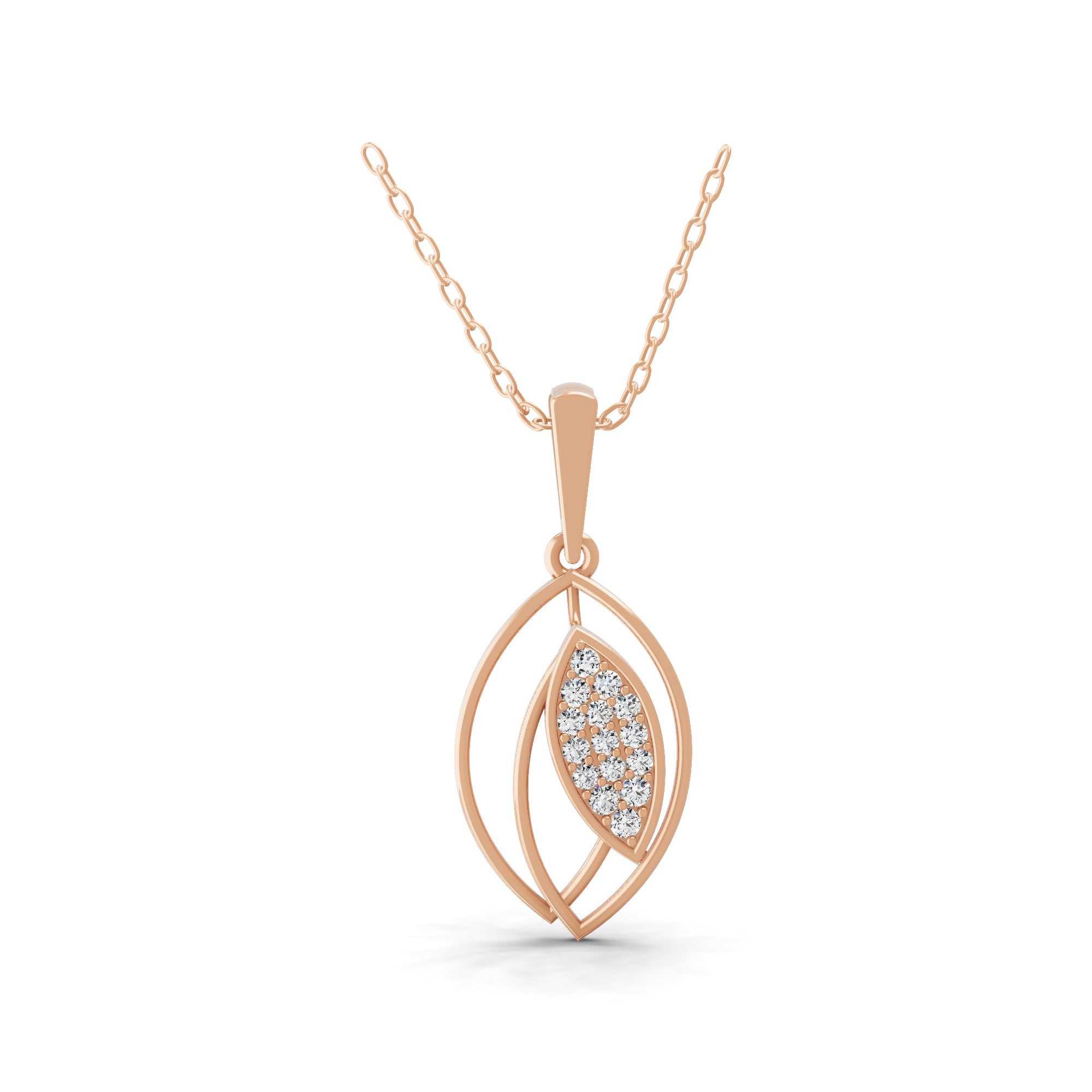 14K Fine Gold Round Lab Grown Diamond Leaf Charm Pendant Necklace 0.32Ct
