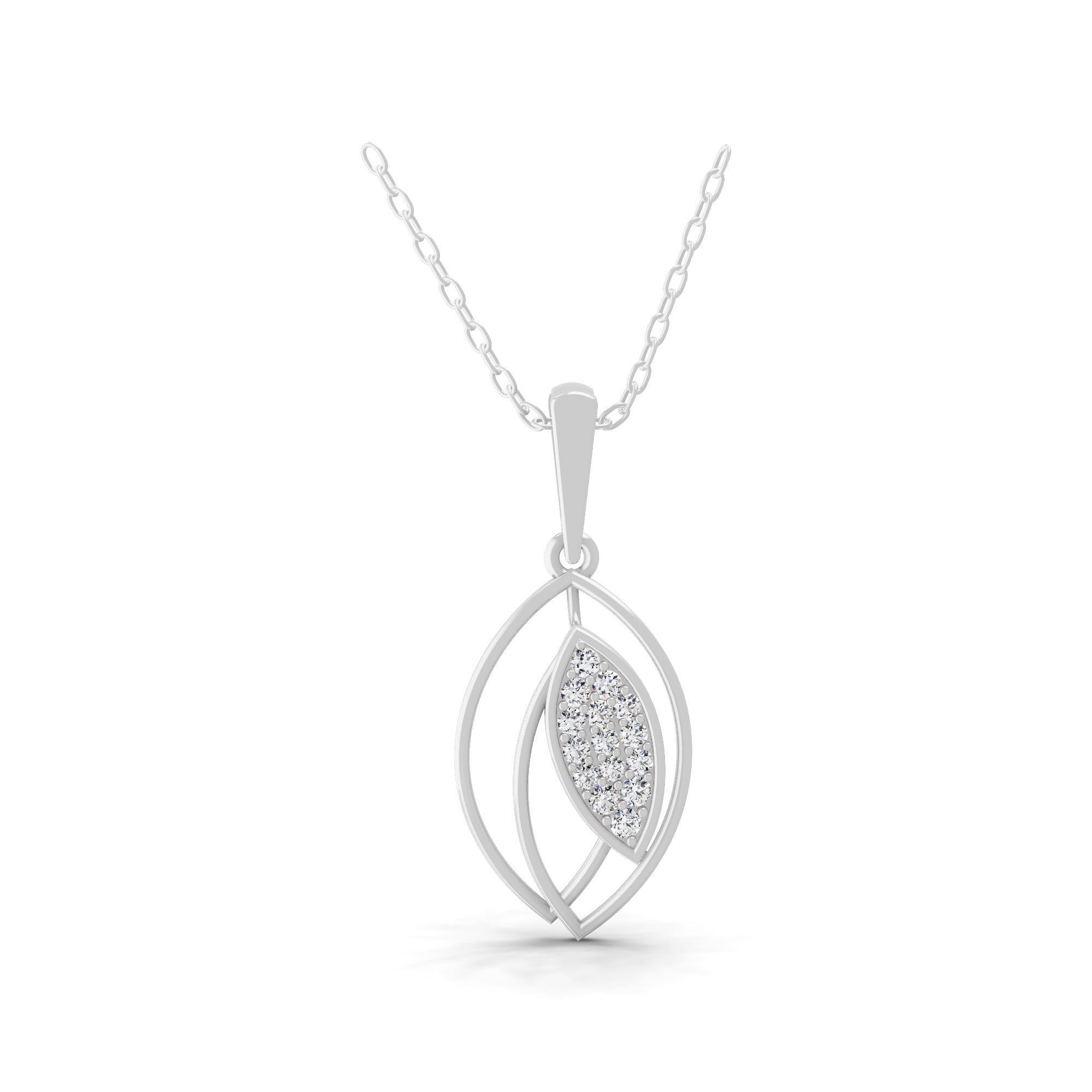 14K Fine Gold Round Lab Grown Diamond Leaf Charm Pendant Necklace 0.32Ct
