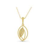 14K Fine Gold Round Lab Grown Diamond Leaf Charm Pendant Necklace 0.32Ct