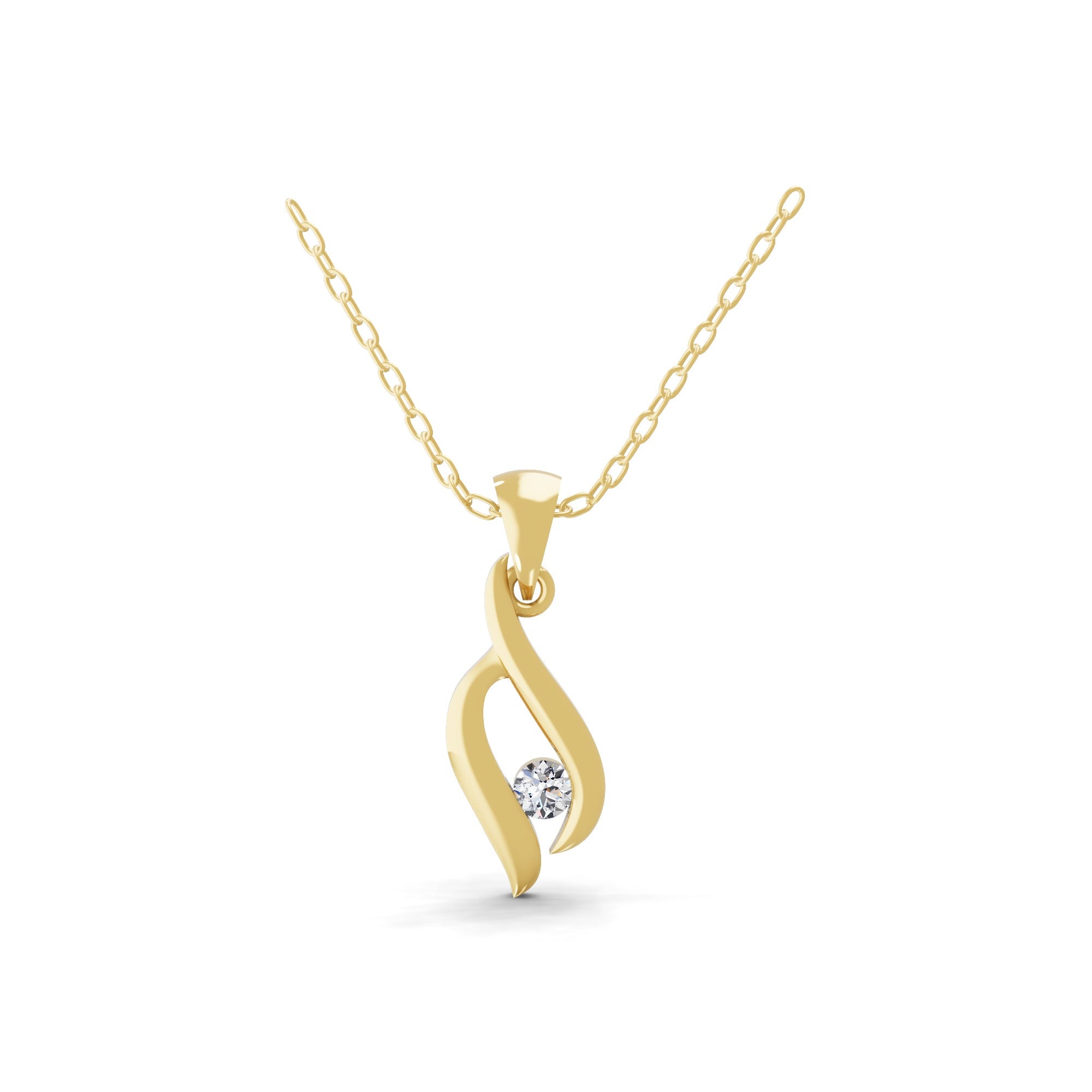 0.10Ct Round Lab Grown Diamond Solitaire Swirl Pendant 14K Gold Necklace