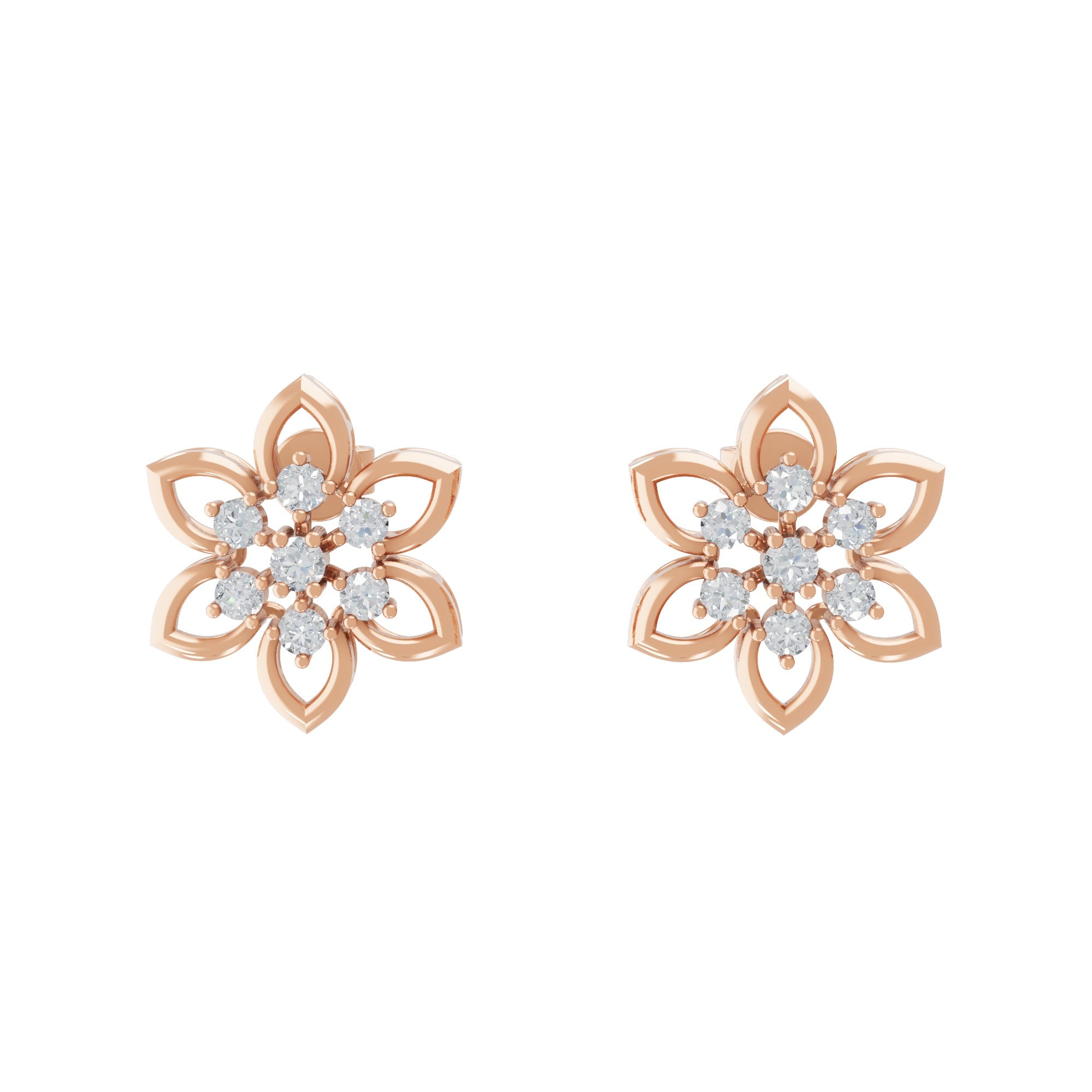 Floral Shaped Stud 14K Fine Gold 0.51Ct Lab Grown Diamond Earrings