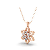 Round Cut 0.51Ct Lab Grown Diamond 14k Fine Gold Floral Style Pendant Necklace