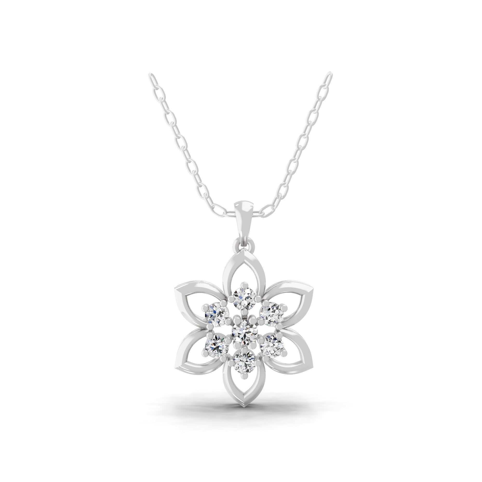 Round Cut 0.51Ct Lab Grown Diamond 14k Fine Gold Floral Style Pendant Necklace