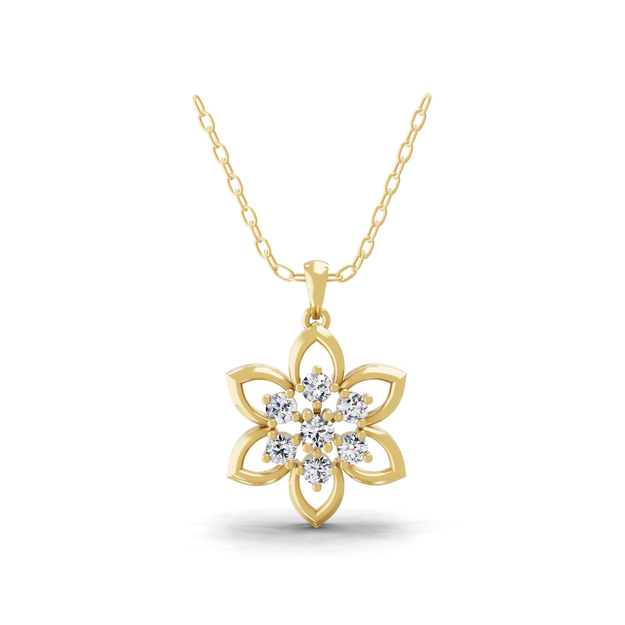 Round Cut 0.51Ct Lab Grown Diamond 14k Fine Gold Floral Style Pendant Necklace