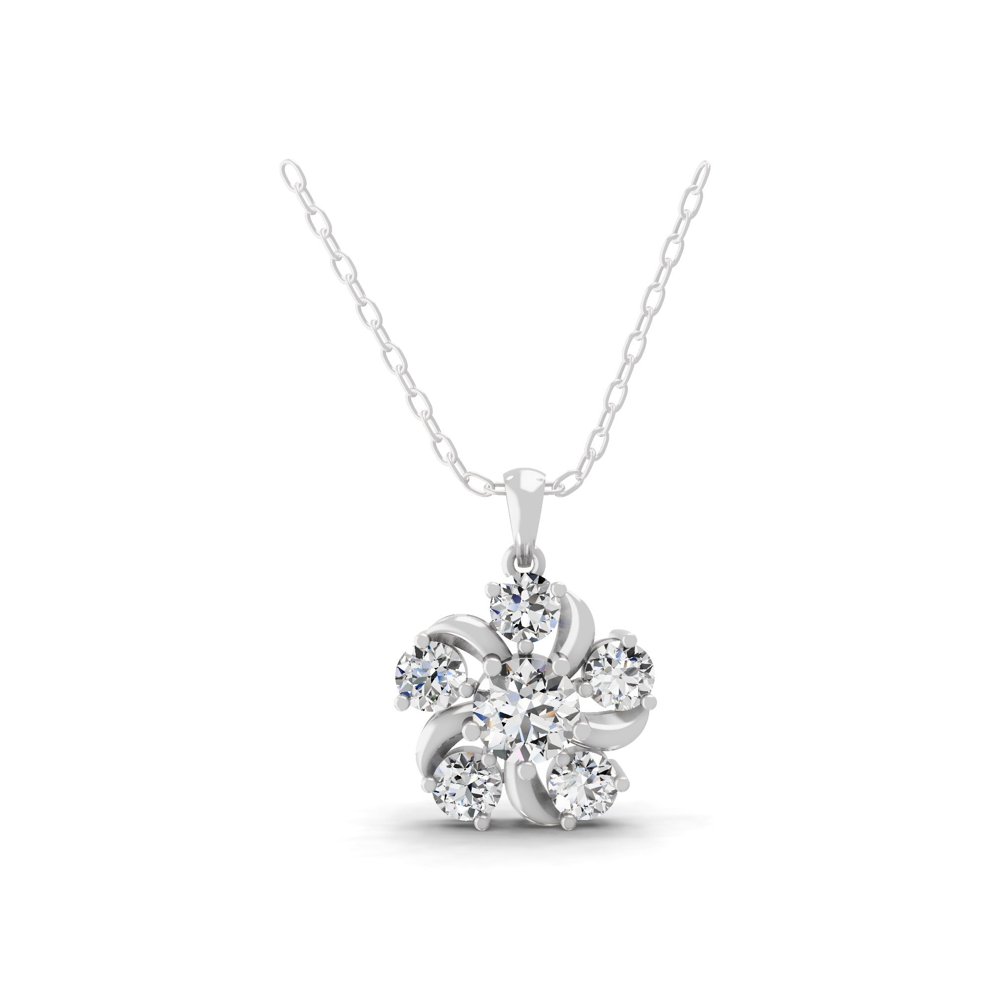 Floral Cluster Pendant 14K Fine Gold 2.01Ct Lab Grown Round Diamond Necklace