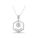 0.97Ct Round Cut Lab Grown Diamond Hexagonal Pendant 14K Fine Gold Necklace