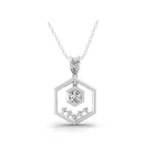 0.97Ct Round Cut Lab Grown Diamond Hexagonal Pendant 14K Fine Gold Necklace