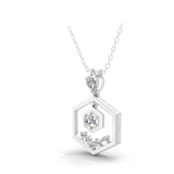 0.97Ct Round Cut Lab Grown Diamond Hexagonal Pendant 14K Fine Gold Necklace