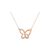 14K Fine Gold Butterfly Pendant Lab Grown Round Diamond Necklace 0.41Ct