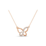 14K Fine Gold Butterfly Pendant Lab Grown Round Diamond Necklace 0.41Ct