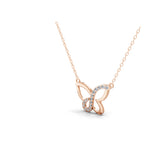 14K Fine Gold Butterfly Pendant Lab Grown Round Diamond Necklace 0.41Ct
