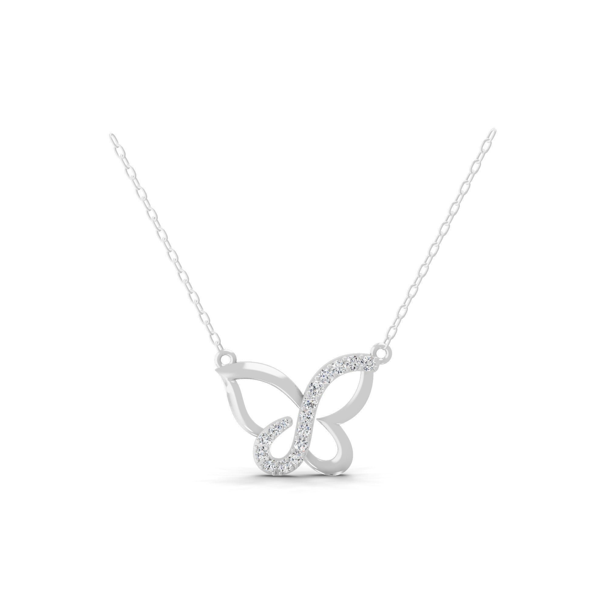 14K Fine Gold Butterfly Pendant Lab Grown Round Diamond Necklace 0.41Ct