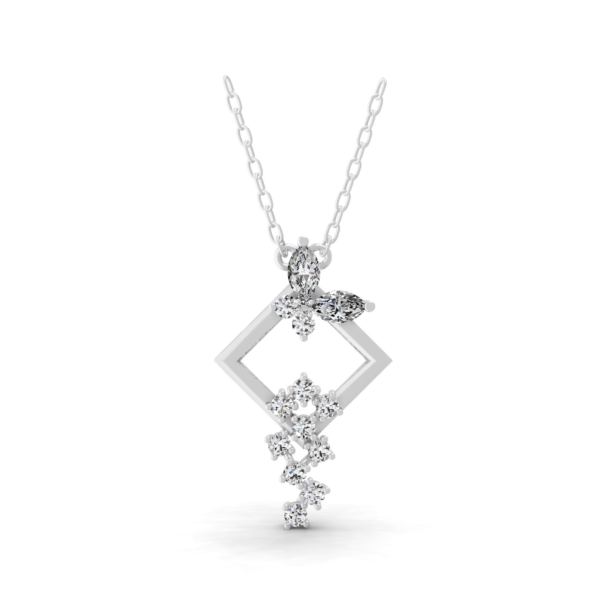 0.73Ct 14K Fine Gold Marquise Round Geometric Lab Grown Diamond Pendant Necklace