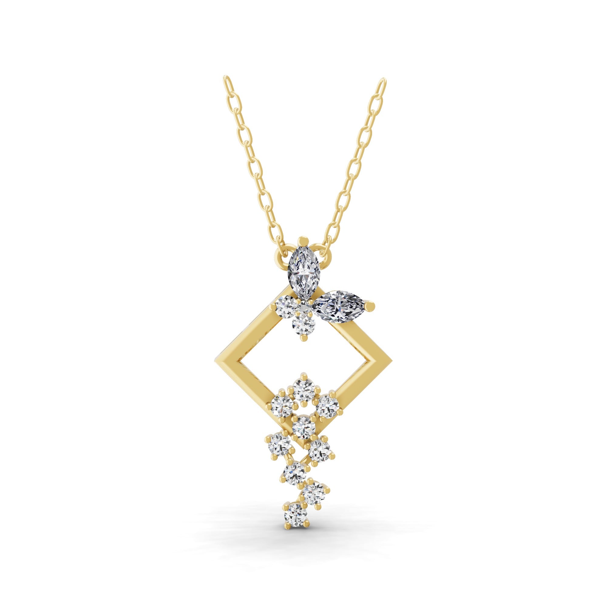 0.73Ct 14K Fine Gold Marquise Round Geometric Lab Grown Diamond Pendant Necklace