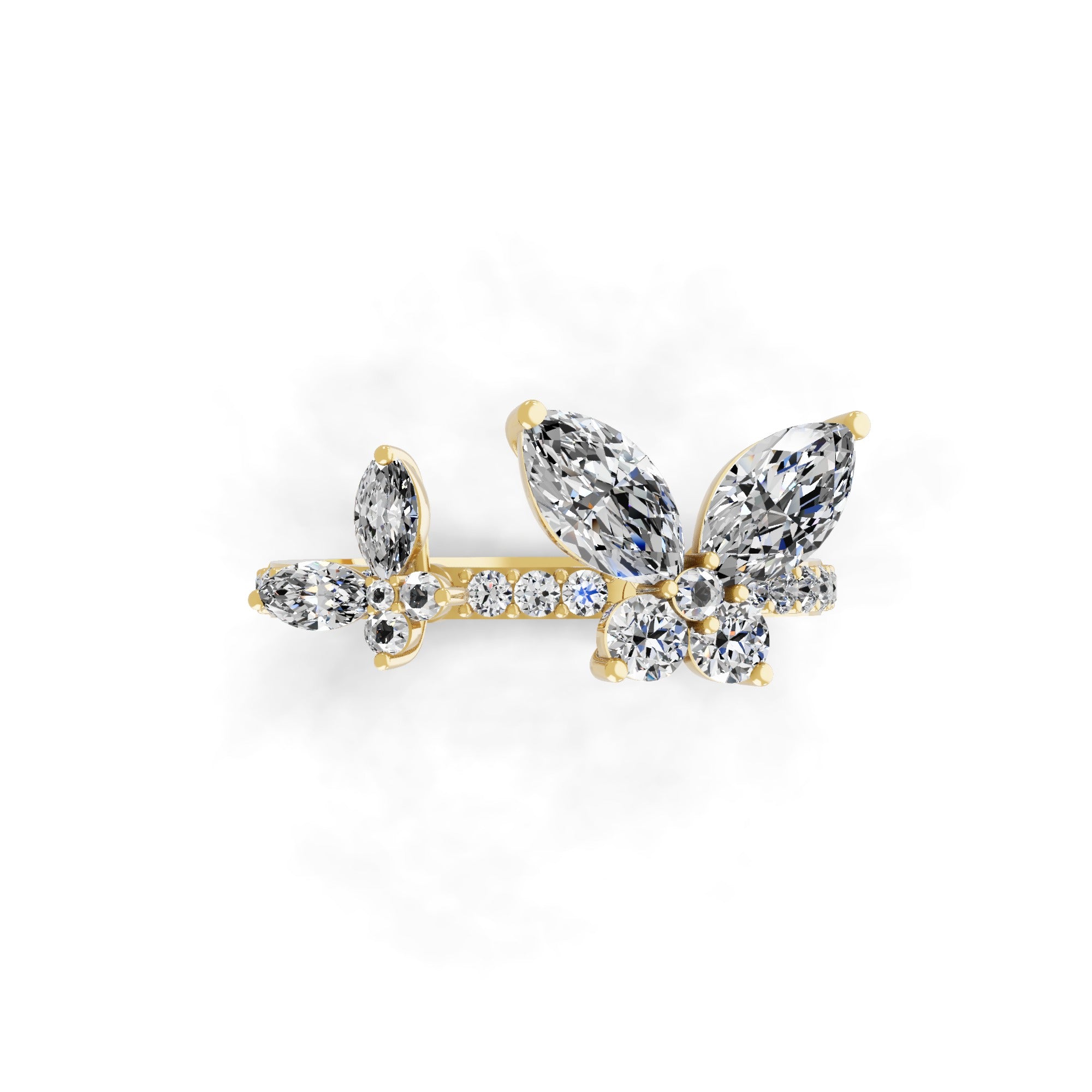 1.72Ct Lab Grown Round Marquise Diamond Butterfly Ring 14K Fine Gold