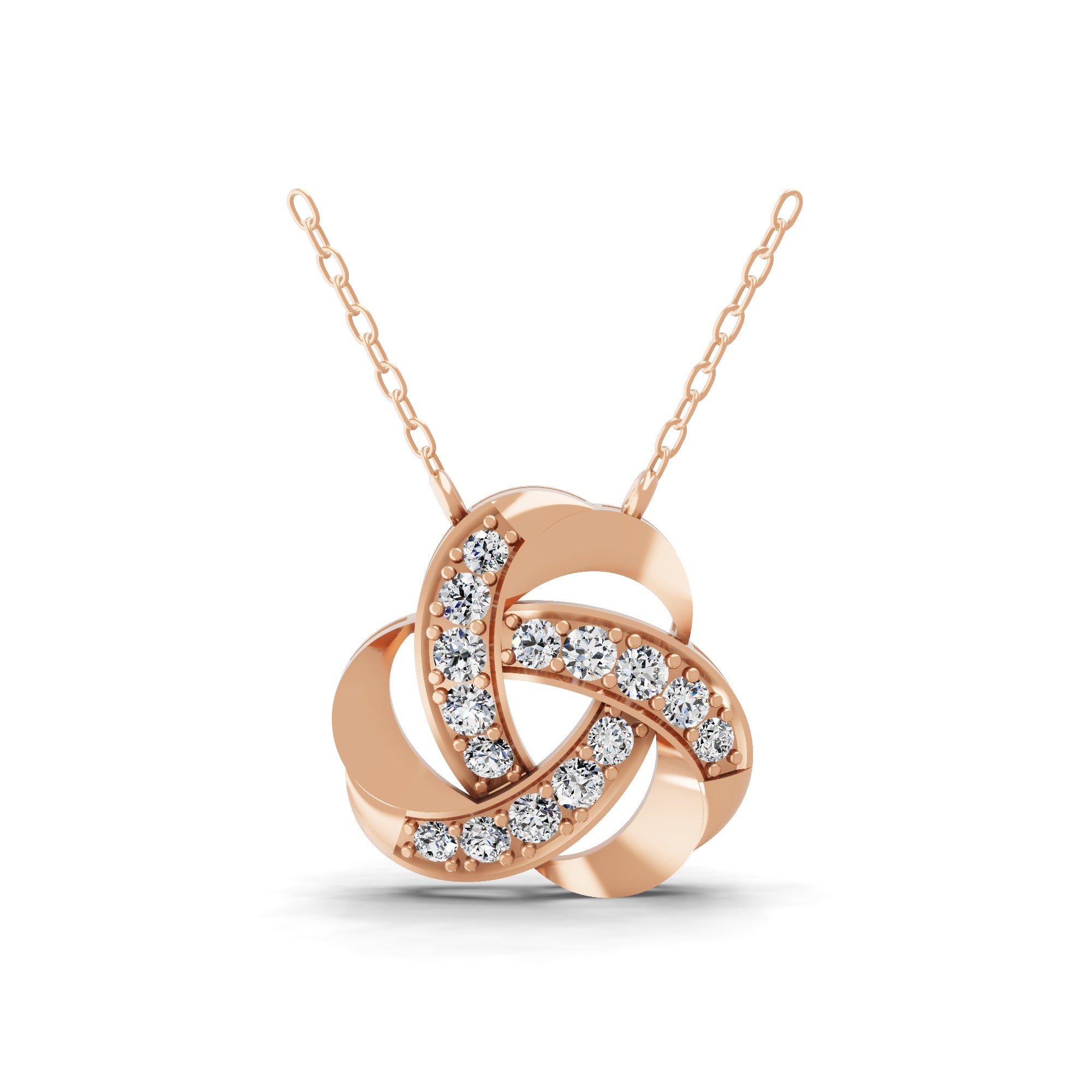 Lab Grown Diamond 0.85Ct Round Cut Accent Knot Pendant 14K Fine Gold Necklace
