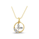 14K Gold Lab Grown Diamond Round Marquise Cut Circular Charm Pendant Necklace