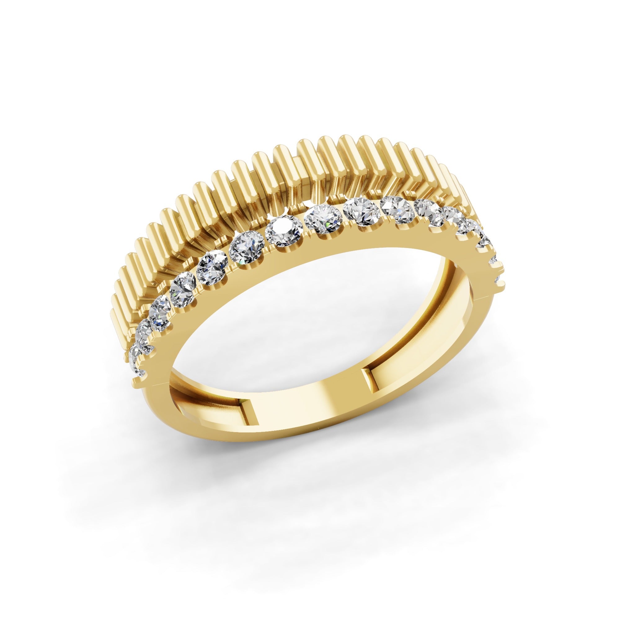 14K Fine Gold Round Cut Lab Grown Diamond Fluted Band Ring 0.46Ct