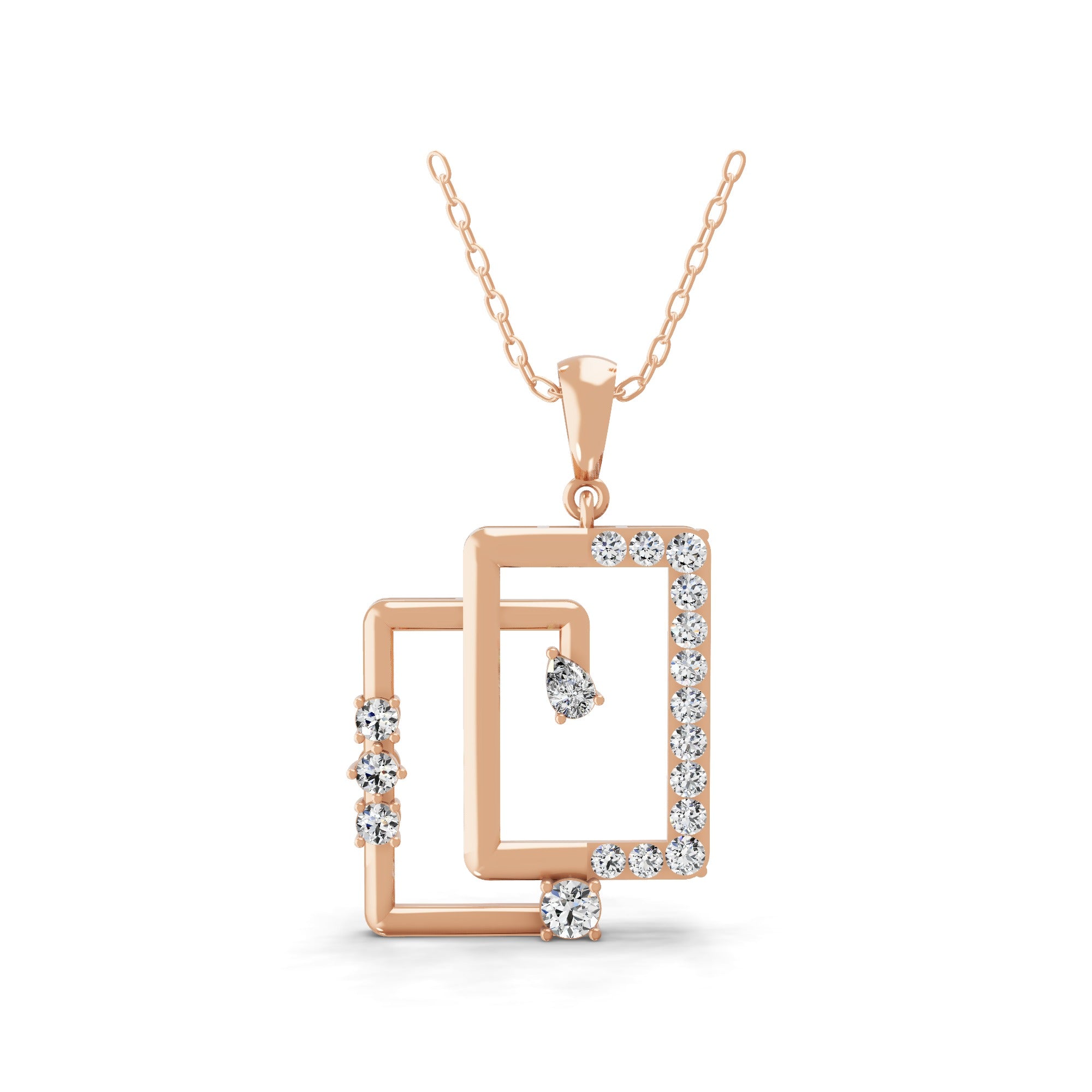 1.08Ct Round Pear Lab Grown Diamond 14K Fine Gold Geometric Pendant Necklace