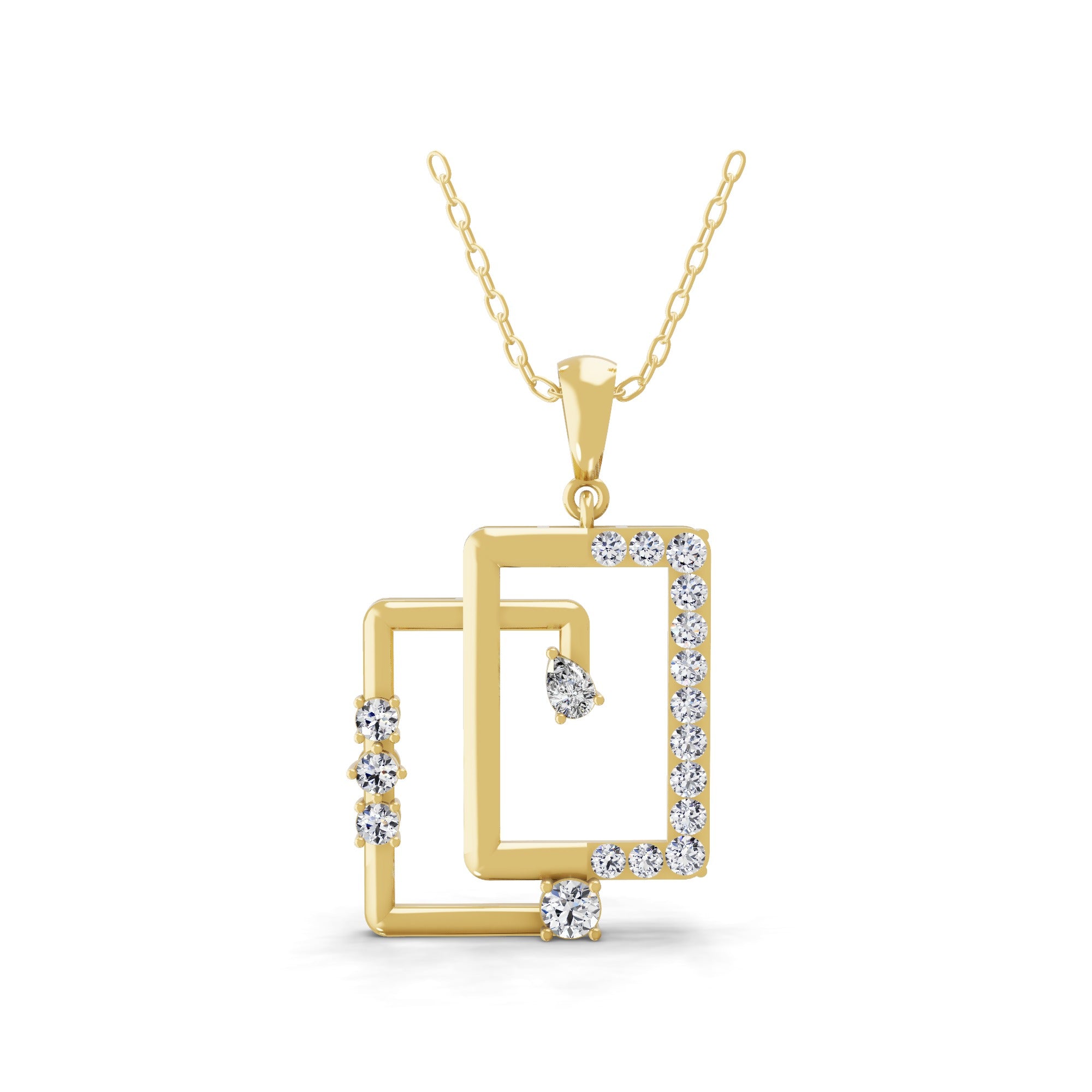 1.08Ct Round Pear Lab Grown Diamond 14K Fine Gold Geometric Pendant Necklace