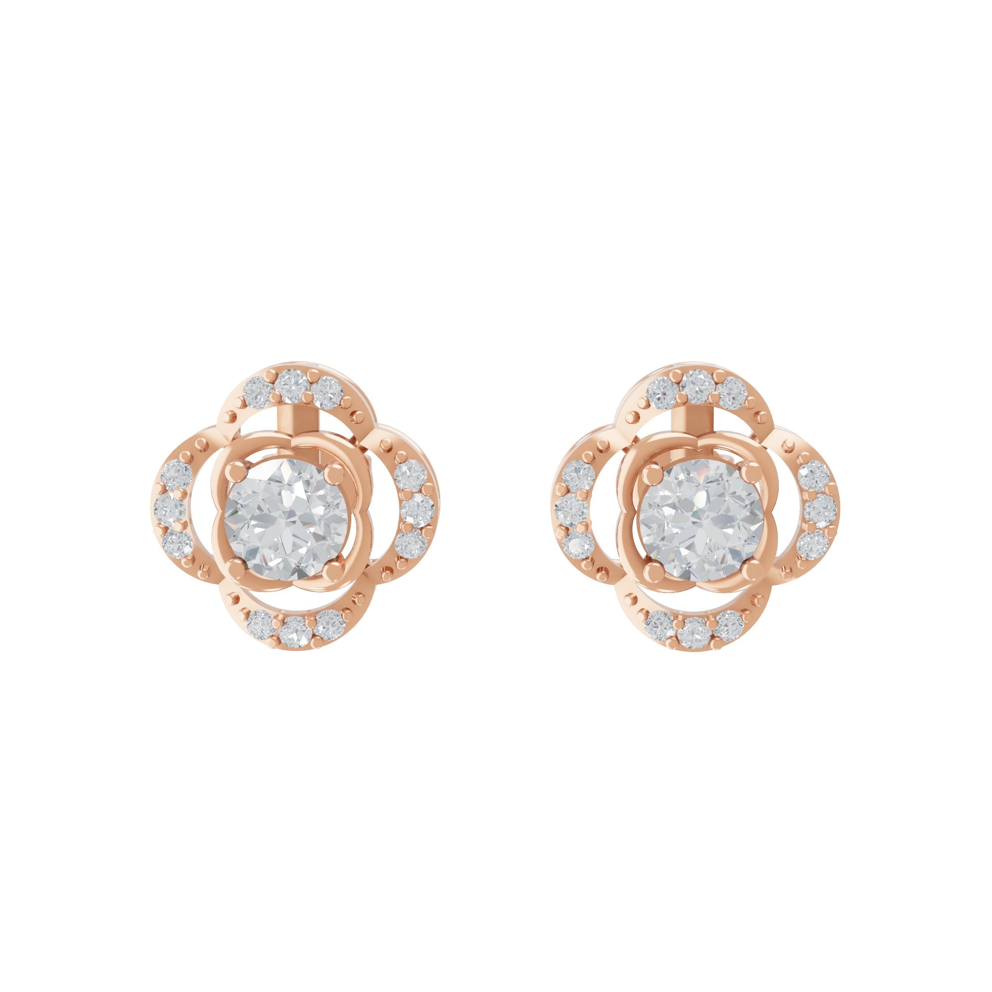 Floral inspired Lab Grown Diamond Stud Earrings 0.93Ct 14K Fine Gold