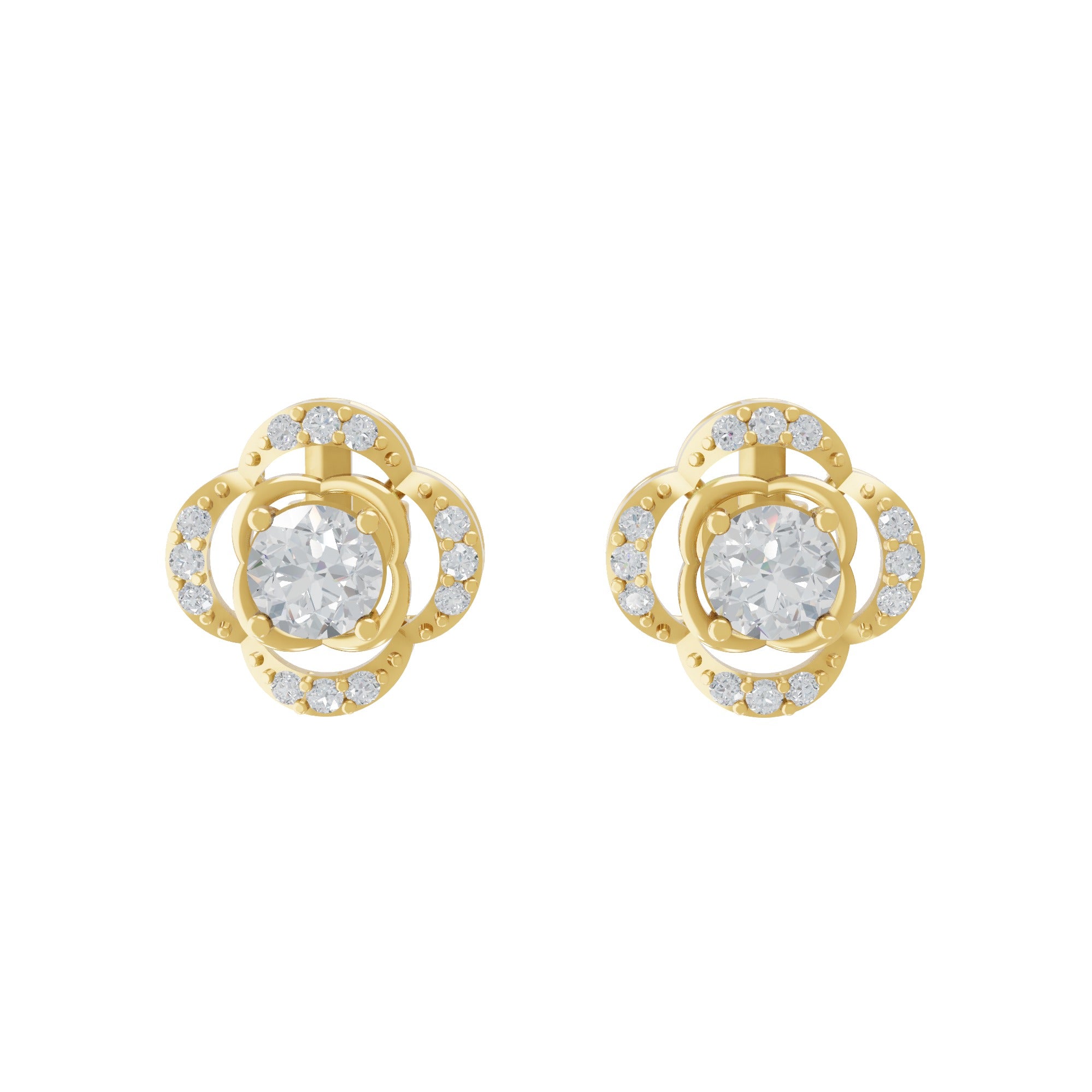 Floral inspired Lab Grown Diamond Stud Earrings 0.93Ct 14K Fine Gold