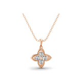 Lab Grown Diamond 0.64Ct Round Floral Pendant 14K Fine Gold Necklace