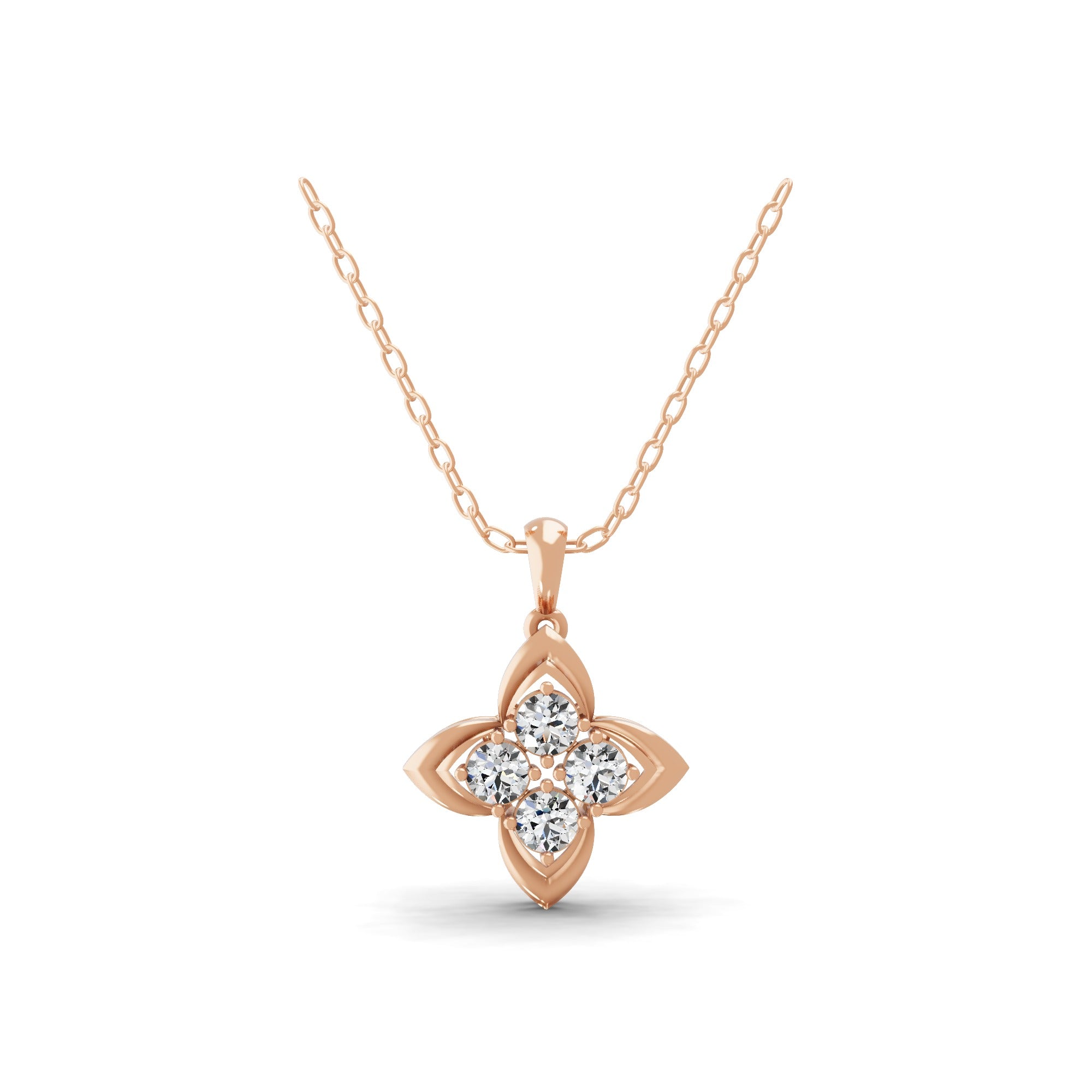 Lab Grown Diamond 0.64Ct Round Floral Pendant 14K Fine Gold Necklace