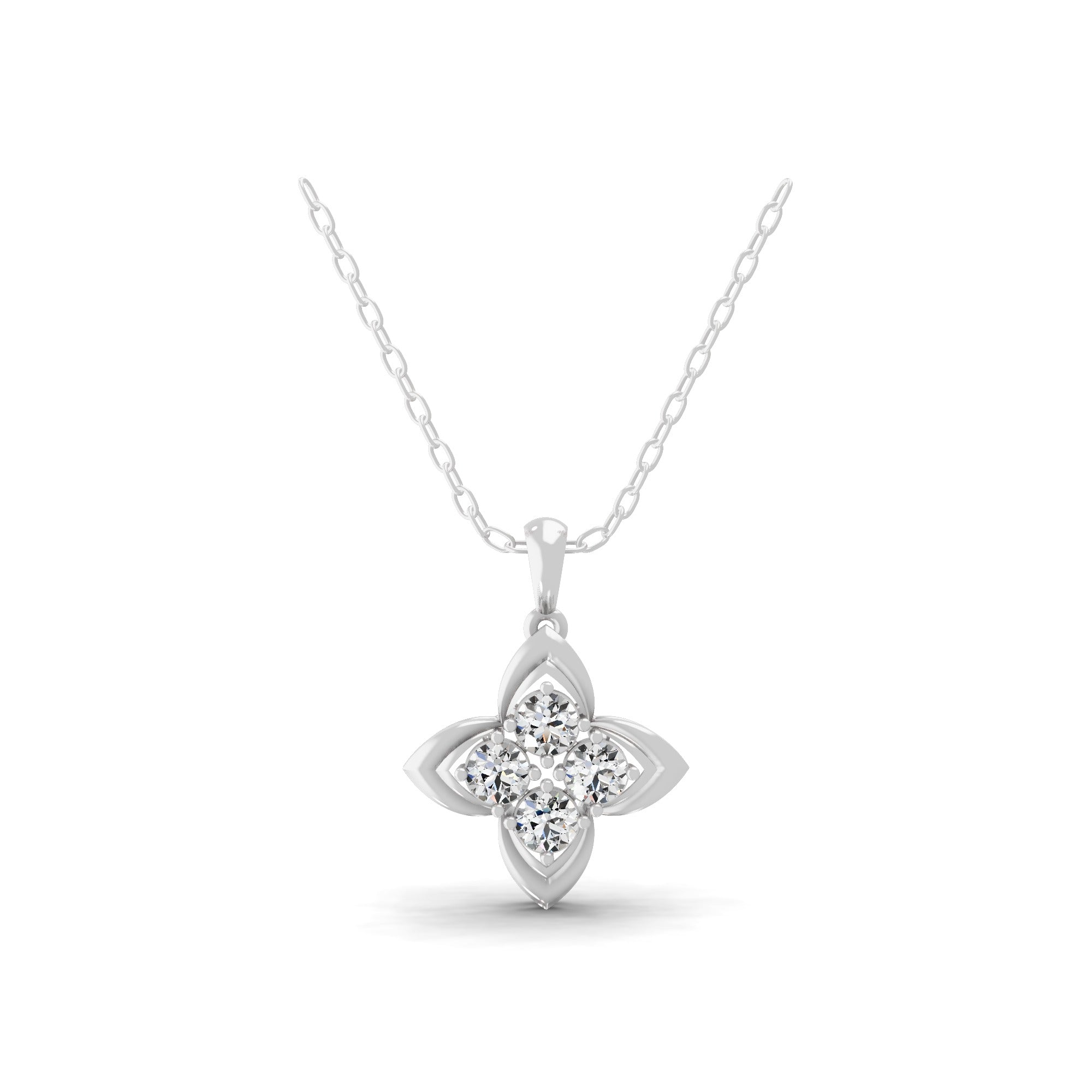 Lab Grown Diamond 0.64Ct Round Floral Pendant 14K Fine Gold Necklace