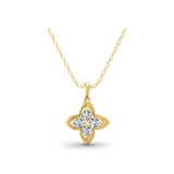 Lab Grown Diamond 0.64Ct Round Floral Pendant 14K Fine Gold Necklace
