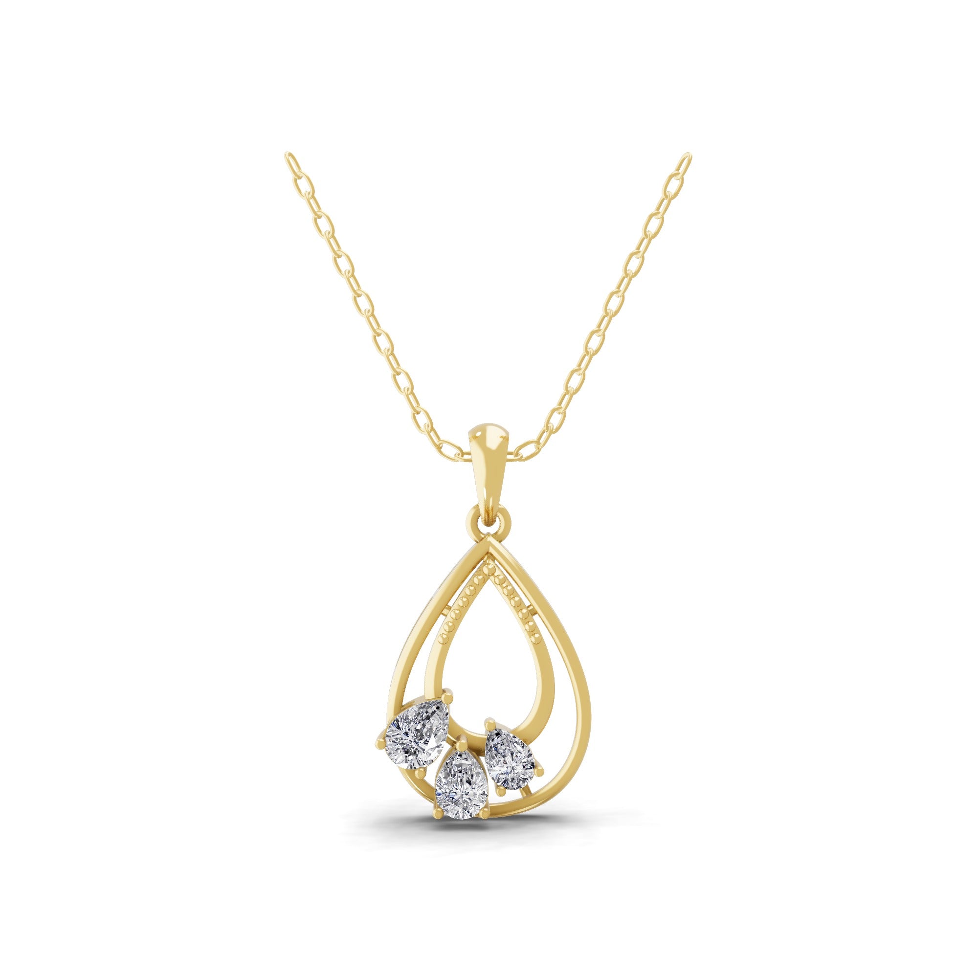 14K Fine Gold Teardrop Shaped Pendant Pear Cut Lab Grown Diamond Necklace 0.82Ct