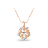 Round Lab Grown Diamond 14K Fine Gold Clover Design Pendant Necklace 0.42Ct