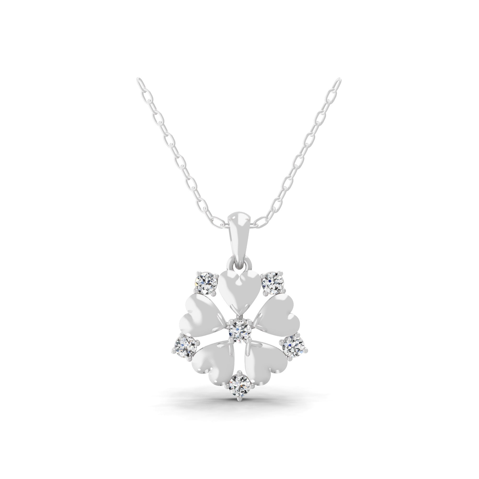 Round Lab Grown Diamond 14K Fine Gold Clover Design Pendant Necklace 0.42Ct
