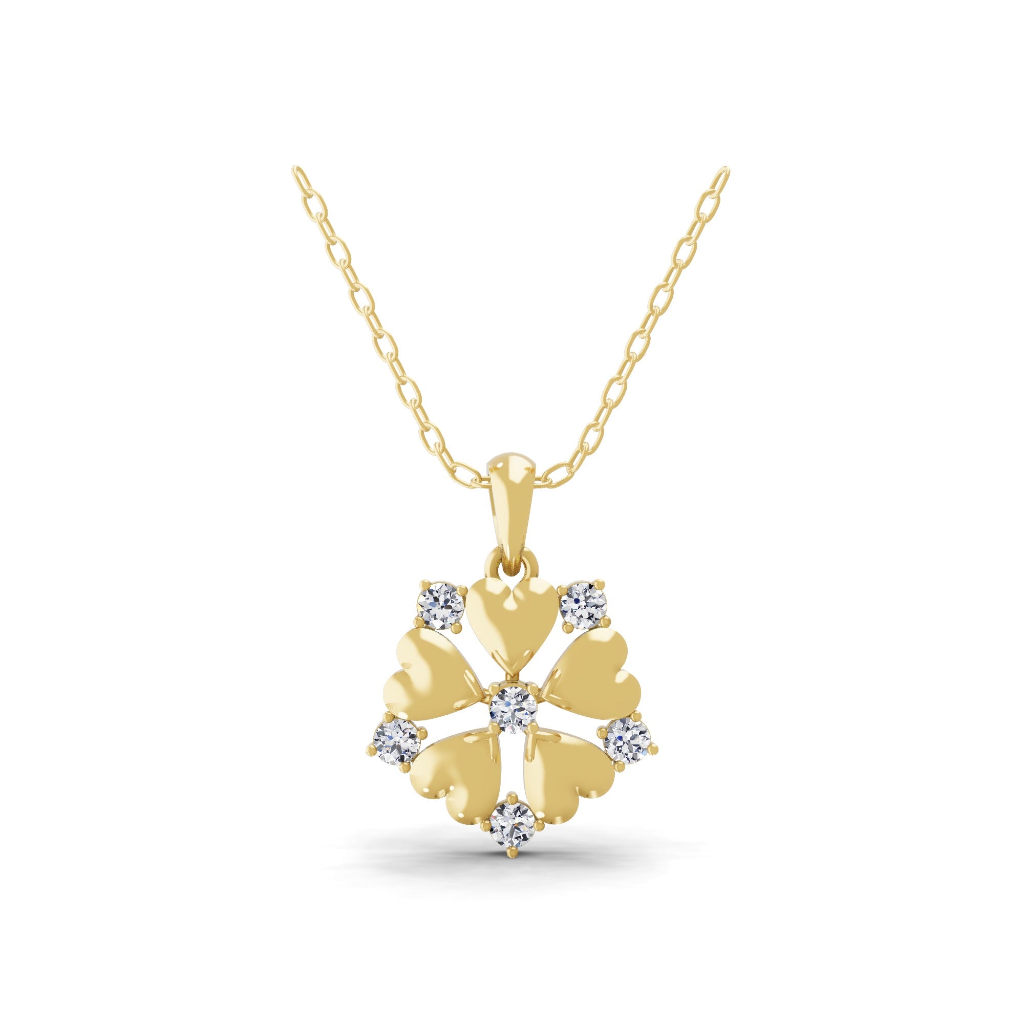 Round Lab Grown Diamond 14K Fine Gold Clover Design Pendant Necklace 0.42Ct