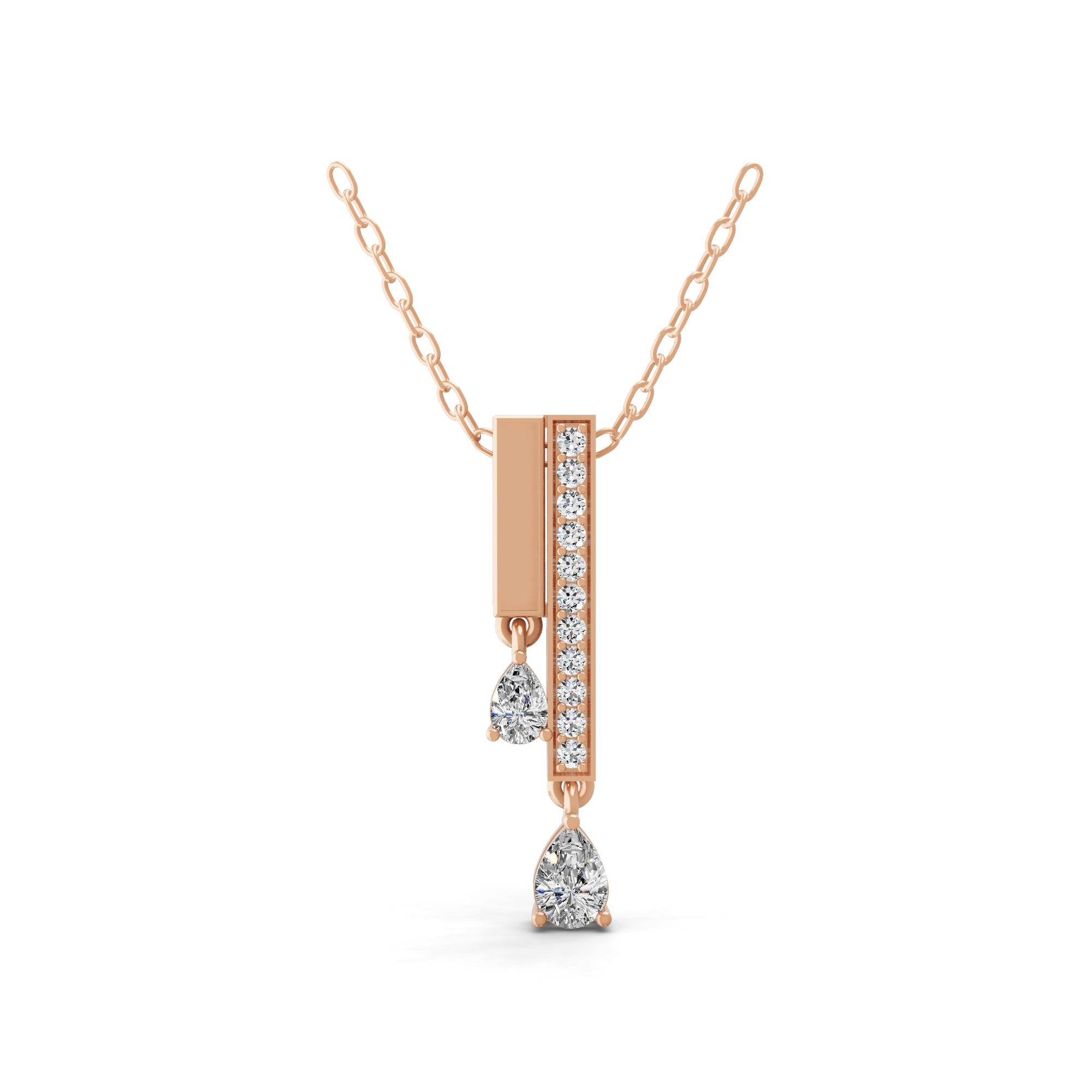 Pear Round 14K Gold 0.51Ct Lab Grown Diamond Pendant Double Drop Necklace 14K Gold