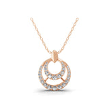 14K Fine Gold Lab Grown Diamond Double Circle Halo Pendant Necklace 0.55Ct
