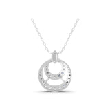 14K Fine Gold Lab Grown Diamond Double Circle Halo Pendant Necklace 0.55Ct
