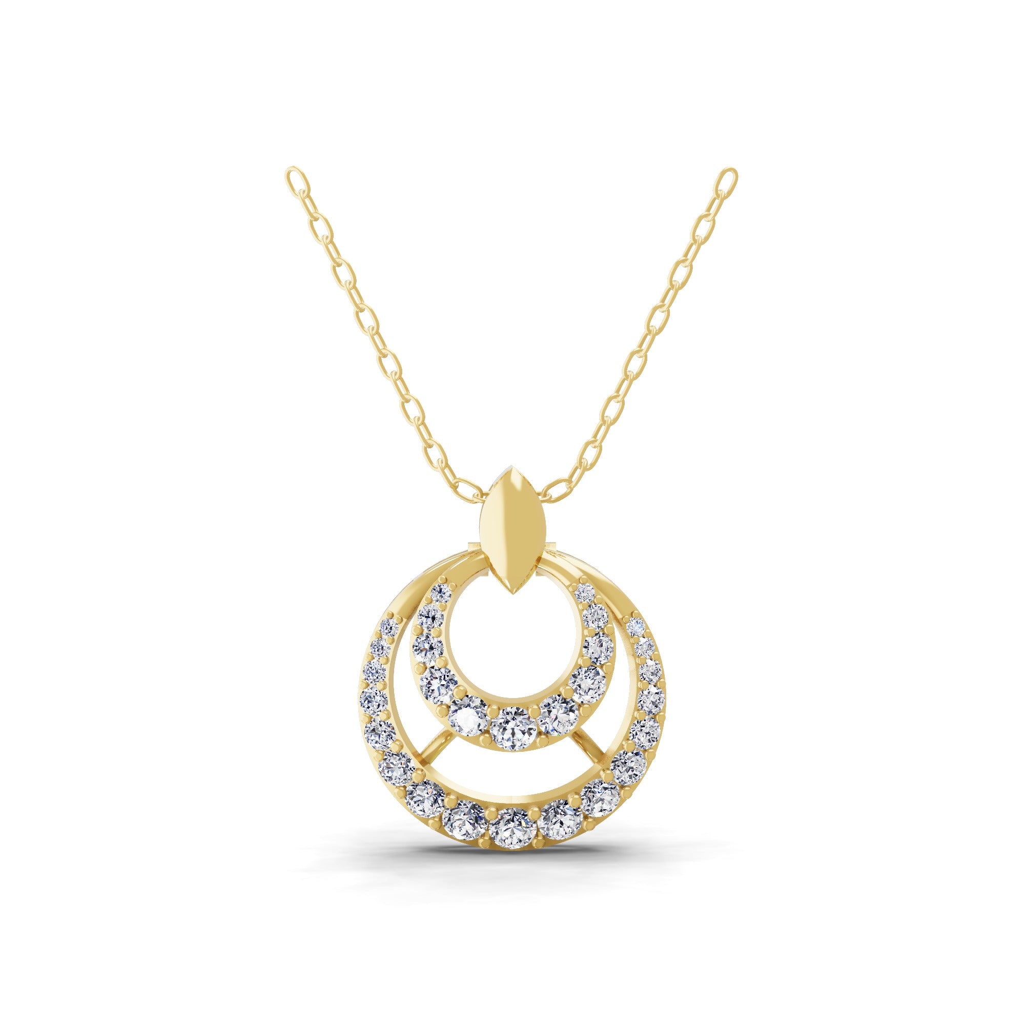 14K Fine Gold Lab Grown Diamond Double Circle Halo Pendant Necklace 0.55Ct