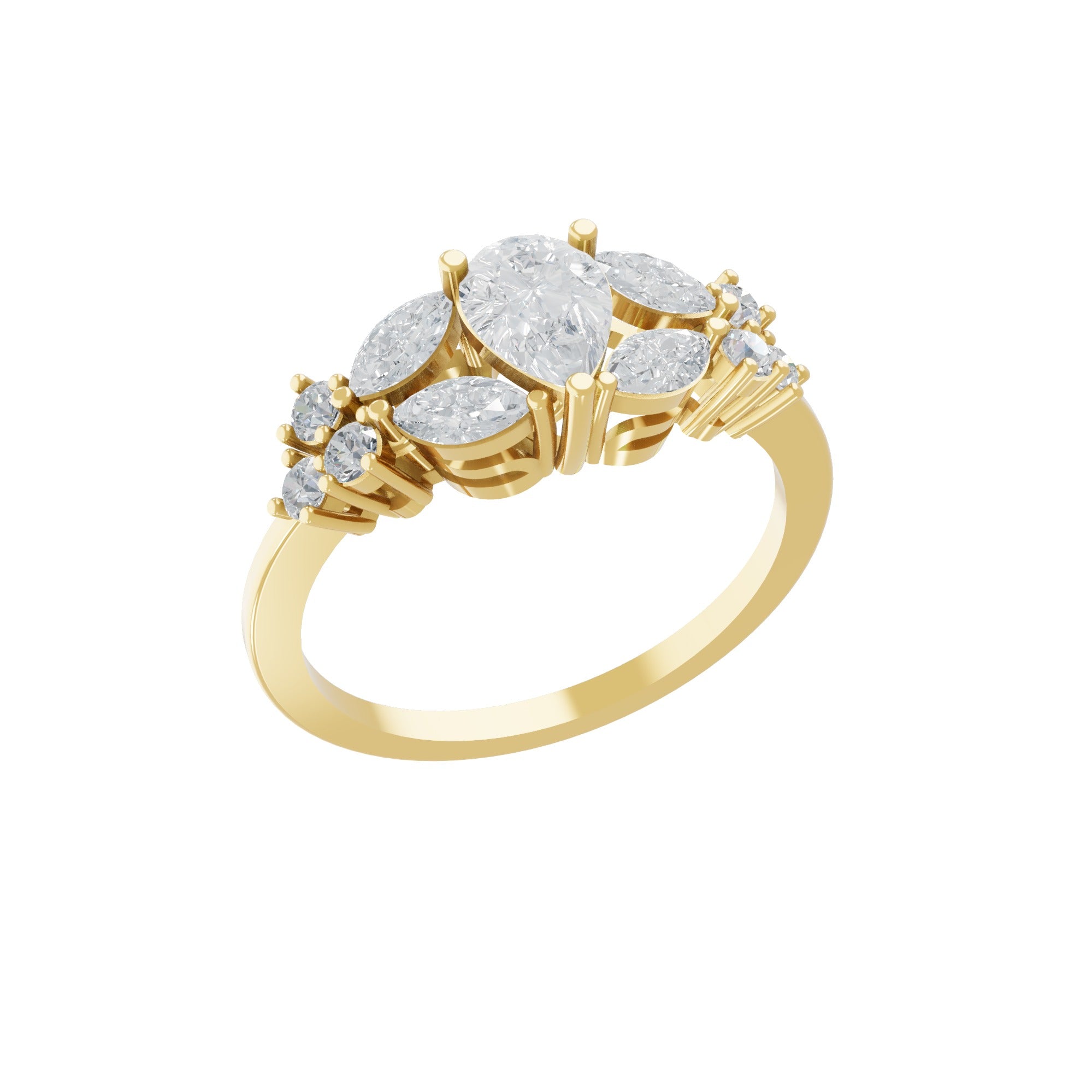 Multi Stone Cut 1.35Ct Lab Grown Diamond Ring 14K Fine Gold