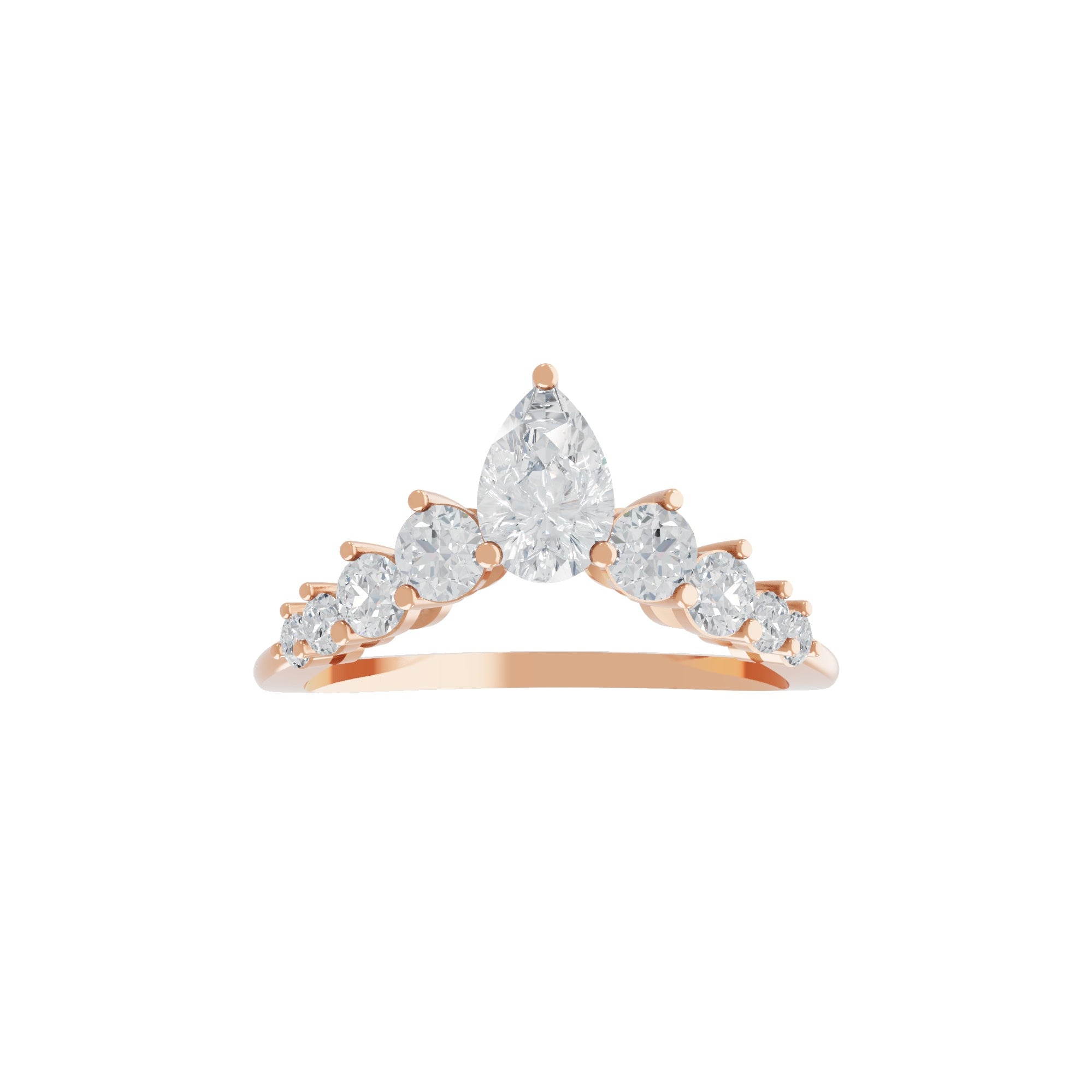 Lab Grown Round Pear Diamond 0.97Ct Crown Style Ring 14K Fine Gold