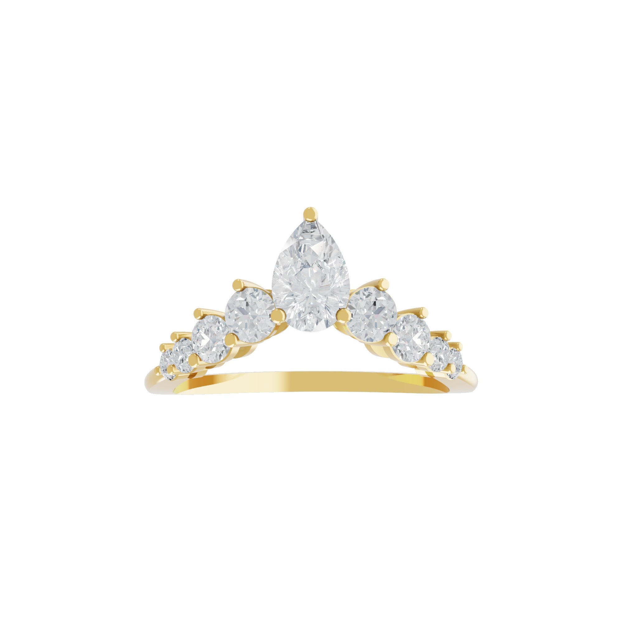 Lab Grown Round Pear Diamond 0.97Ct Crown Style Ring 14K Fine Gold