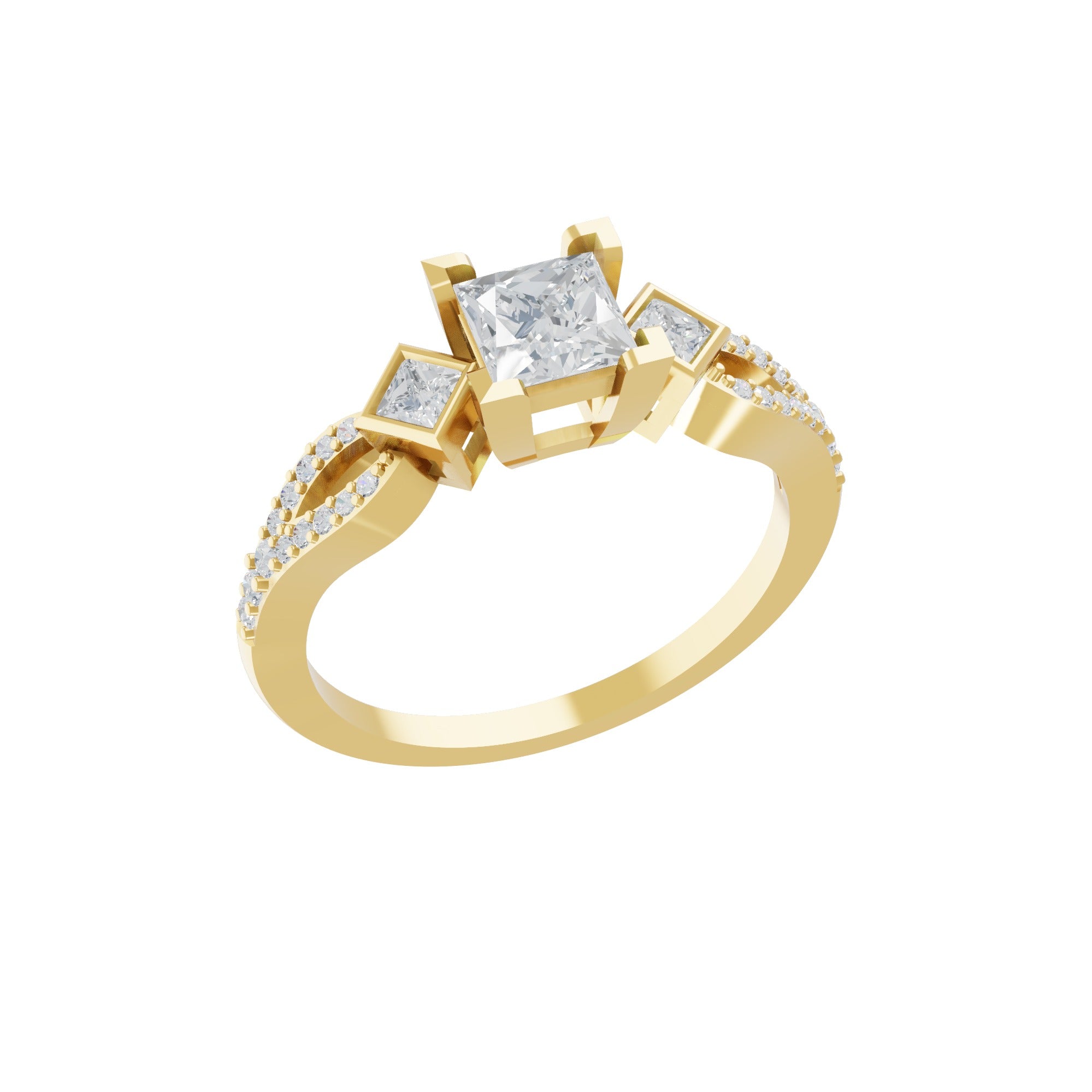 14K Fine Gold 0.79Ct Princess Cut Lab Grown Diamond Ring