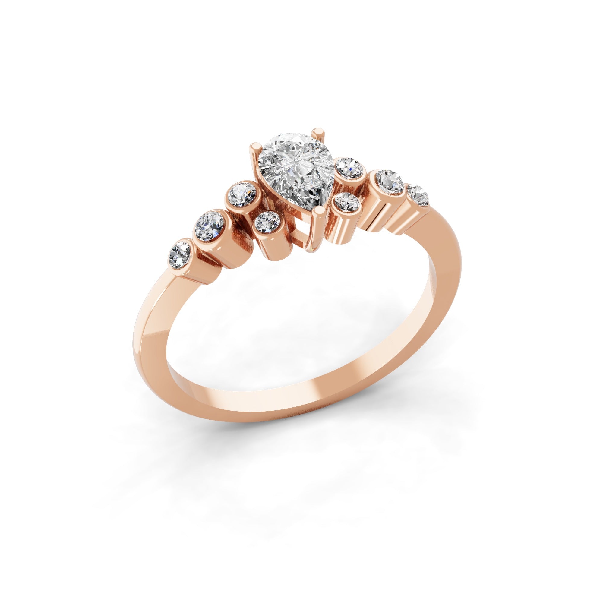 Round Pear Cut Band Ring 0.66Ct 14K Fine Gold Lab Grown Diamond