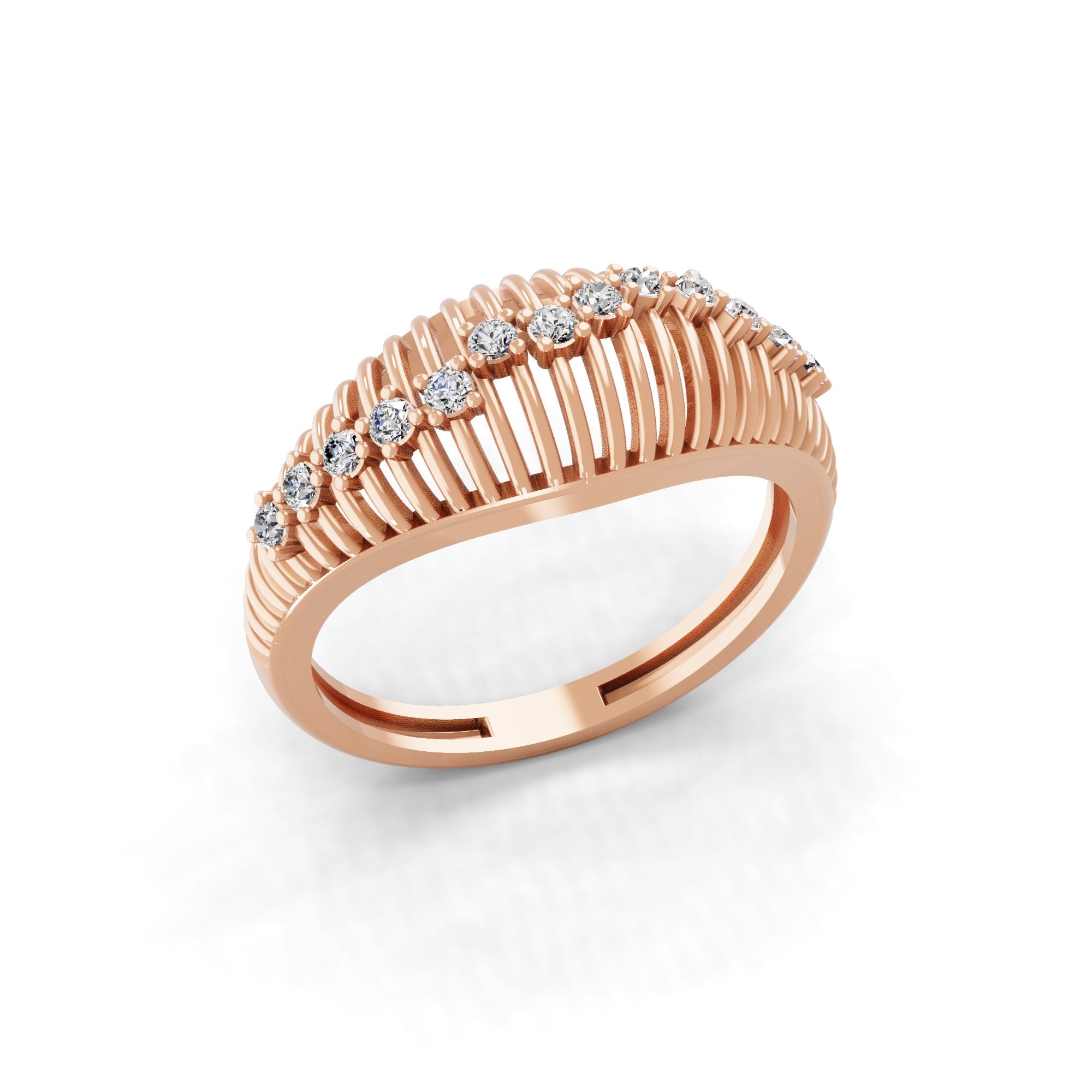 Lab Grown Round Cut Diamond 0.23Ct 14K Fine Gold Dome Statement Ring