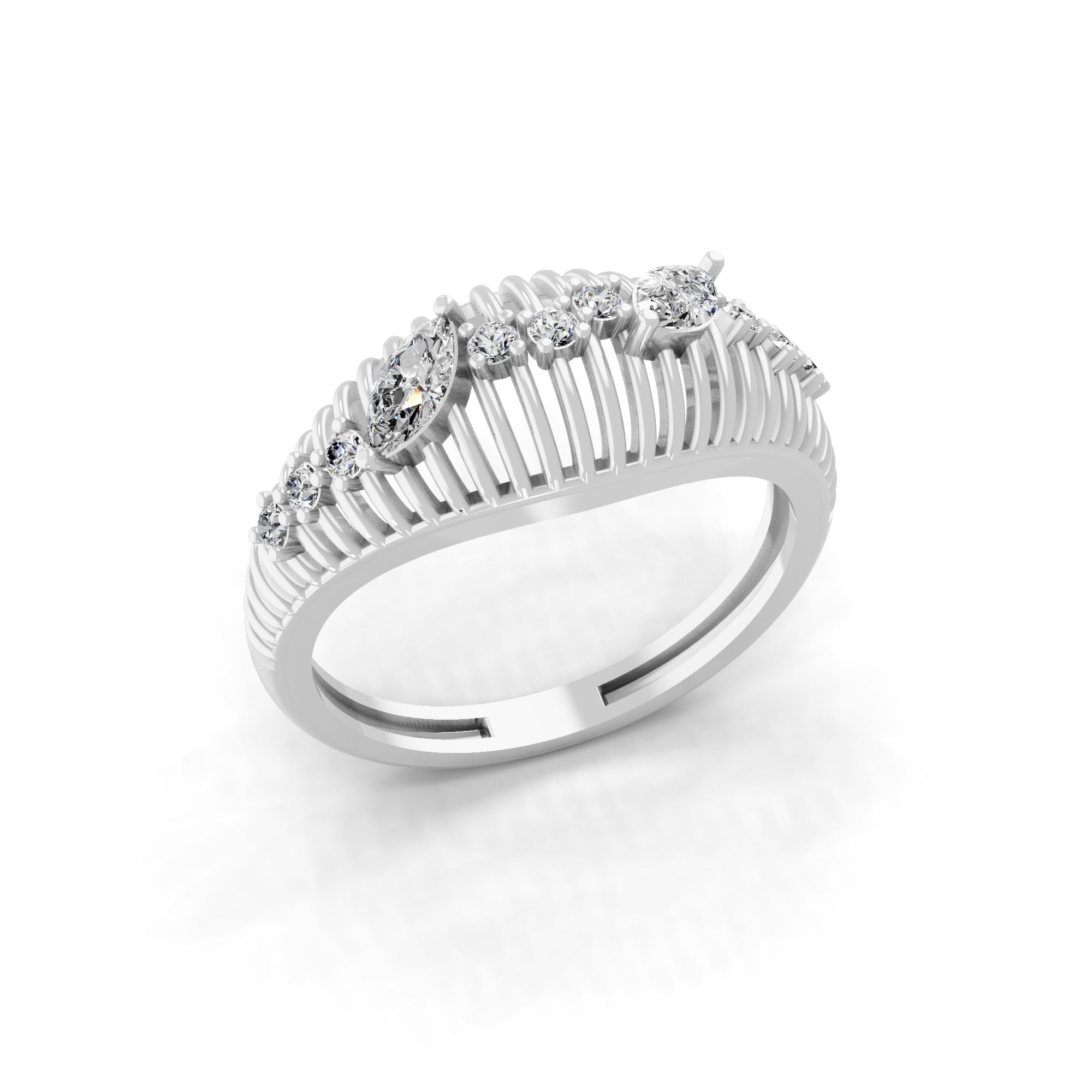 0.49Ct Round Marquise Lab Grown Diamond Caged Dome Ring 14K Fine Gold