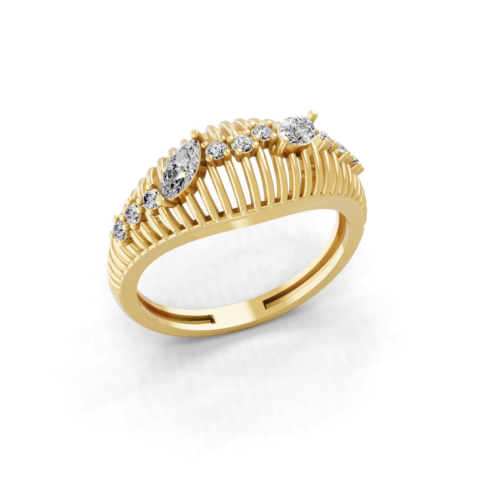 14K Fine Gold Lab Grown Marquise Round Diamond Cluster Ring 0.38Ct
