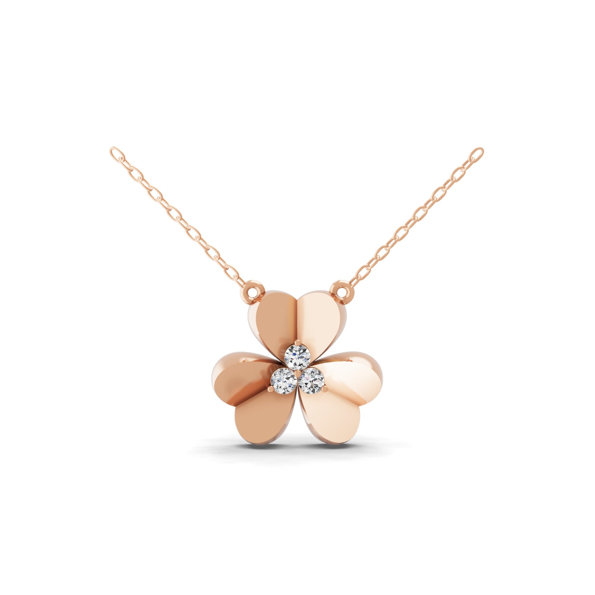 0.26Ct Lab Grown Round Diamond Flower Pendant 14K Fine Gold Necklace