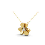 0.26Ct Lab Grown Round Diamond Flower Pendant 14K Fine Gold Necklace