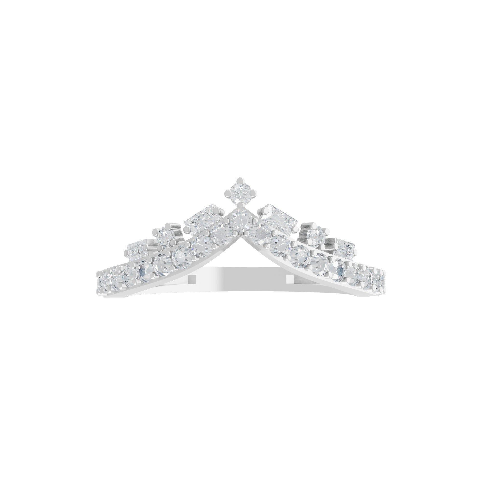 0.51Ct Round Baguette 14K Fine Gold Lab Grown Diamond Tiara Design Ring
